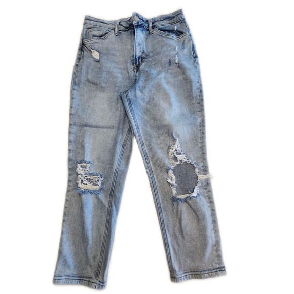 Vervet Distressed Light Blue Wash Cropped Denim Jeans, 28 - Picture 2 of 8